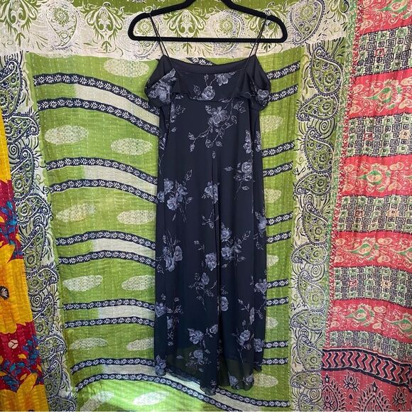 90s Byer Too! Deadstock Floral Black Midi Dress Size Small - Picture 5 of 13